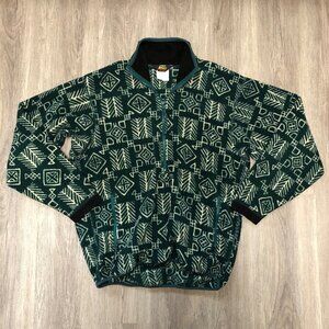Vintage REI Quarterzip Fleece Sweatshirt Men’s Size XL Green White Aztec Ikat